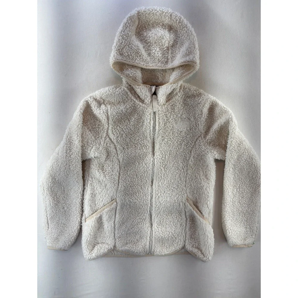 The North Face Girls Osito Fleece Hoodie Cream Full Zip Jacket Size M 10/12